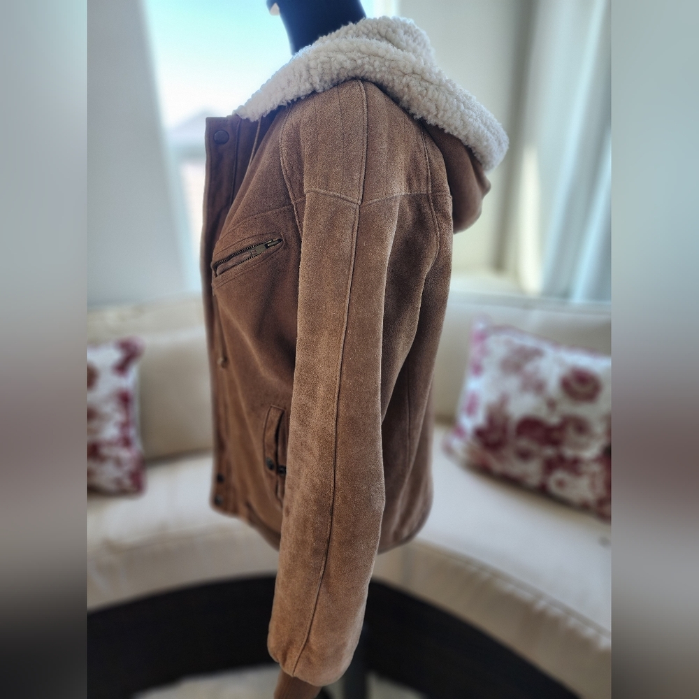 Great Condition Womens Shearling Lined Tan Leather Jacket size 36 - Picture 3 of 12
